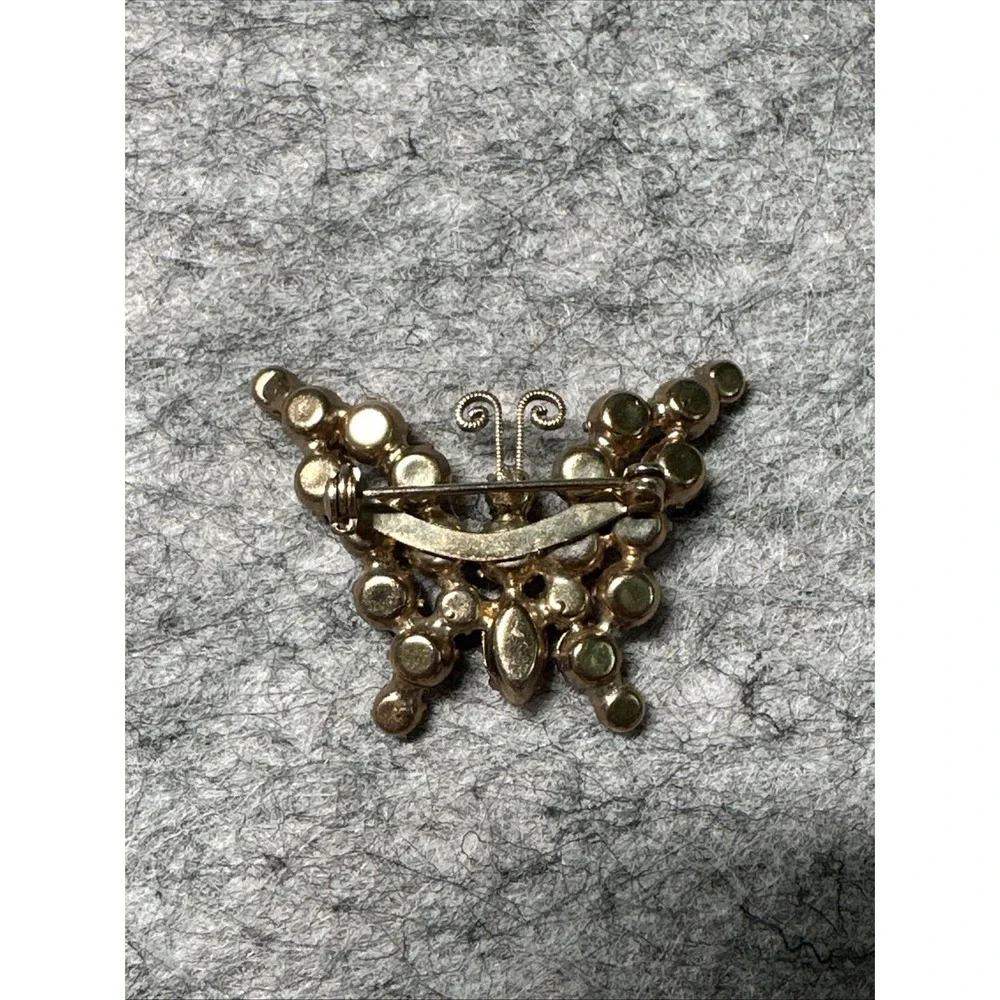 Vintage GoldTone PINK Blueish  Rhinestones Crystals BUTTERFLY 1.5